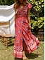 abordables Robes à motifs-Femme Robe casual Floral A Volants Imprimer Col V robe longue Bohême Vacances Manche Courte Eté