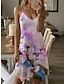 baratos Vestidos Estampados-Mulheres Vestido casual Vestido de decote Floral Imprimir Com Alças Minivestido Férias Sem Manga Verão