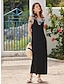 זול שמלות פשוטות-שמלה שחורה מודאלית לנשים בקו שמלת מידי תחרה רצועת טלאים ניגודיות ללא שרוולים חופשה יומית קיץ אביב