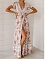 abordables Robes à motifs-Femme Robe casual Floral A Volants Imprimer Col V robe longue Bohême Vacances Manche Courte Eté