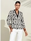 economico camicie, top e camicette-blusa stampata marocchina in bianco e nero Eden in satin