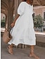 ieftine proiectează rochii din bumbac și in-Pentru femei Rochie albă Rochie casual Rochii Midi Bufantă De Bază Zilnic Stil Nautic Manșon scurt Vară Primăvară Negru Alb Simplu