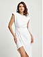 levne společenské šaty-dámské koktejlové šaty ke kolenům bílé poloformální letní šaty s otevřenými zády asymetrickým lemem