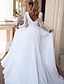 baratos Vestidos de Casamento-Casual Vestidos de noiva Linha A Decote V Manga Longa Longo Chiffon Vestidos de noiva Com Pregas Cor Única 2024