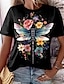 preiswerte T-Shirts für Damen-Damen T Shirt Blumen Bedruckt Casual Festtage Modisch Kurzarm Rundhalsausschnitt Schwarz Sommer