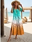 Χαμηλού Κόστους Print Φορέματα-Γυναικεία Καθημερινό φόρεμα Κοντομάνικο φόρεμα Σκίσιμο Στάμπα Στρογγυλή Ψηλή Λαιμόκοψη Μακρύ Φόρεμα Μάξι Φόρεμα Ημερομηνία Κοντομάνικο Καλοκαίρι