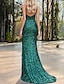 cheap Prom Dresses-Mermaid / Trumpet Prom Dresses Corsets Dress Formal Wedding Guest Floor Length Sleeveless Spaghetti Strap Sequined with Slit Appliques 2024