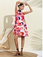 billige afslappet kjole med print-satin fanny farverig geometrisk strømline print kjole