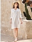 cheap Cotton &amp; Linen Dresses-Women&#039;s Casual Dress Cotton Linen Dress Mini Dress Basic Basic Casual Daily Vacation Shirt Collar 3/4 Length Sleeve Summer Spring White Plain