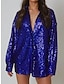 cheap Basic Women&#039;s Tops-Shirt Blouse Women&#039;s Pink Blue Sparkly Button Street Daily Fashion Shirt Collar Regular Fit S