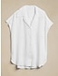preiswerte Basic-Damenoberteile-Damen Hemd Bluse Leinen Glatt Taste Casual Basic Modern Kurzarm Hemdkragen Weiß Sommer