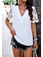 baratos Tops básicos de mulher-Camisa Social Camisa de renda Blusa Top de retalhos de malha Mulheres Branco Vinho Fúcsia Tecido Com Transparência Rua Diário Moda Decote V Normal S