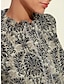 abordables Blusas y camisas de mujer-Mujer Camisa Blusa Floral Damasco Trabajo Casual Botón Cortado Estampado Azul Marino Manga Larga Moda Negocios Clásico Cuello Mao Verano Primavera &amp; Otoño