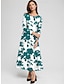 Χαμηλού Κόστους Print Φορέματα-Γυναικεία Καθημερινό φόρεμα Φόρεμα σε γραμμή Α Φύλλο Στάμπα Στρογγυλή Ψηλή Λαιμόκοψη Μίντι φόρεμα Ημερομηνία Διακοπές Μακρυμάνικο Άνοιξη