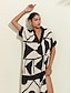 cheap Print Casual Dress-Geometric V Neck Double Slit Kaftan