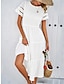 ieftine rochii simple-Pentru femei Rochie albă Rochii Midi Peteci Capsă Vacanță De Bază Stil Nautic Manșon scurt Negru Alb Maro Culoare