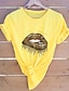 billige T-skjorter til kvinner-Dame T skjorte Leopard Leppe Trykt mønster Daglig Helg Mote Kortermet Rund hals Svart Vår sommer