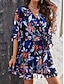 billige Uformelle blomsterkjoler-fritidskjole for kvinner med blomstret blondetrykk v-hals minikjole boho ferie 3/4-ermet sommer
