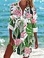 זול חולצות ומכנסיים לנשים-חולצת הוואי בגדי ריקוד נשים חולצה פרחוני קזו&#039;אל חגים חוף לַחְצָן דפוס סגול שרוול ארוך חופשה הוואי סגנונות חוף צווארון חולצה קיץ &amp; אביב