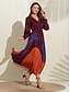abordables Robes décontractées-Femmes Robe en Satin Ourlet Maxi Violet manche longue Géométrique Boutons Ceinture à nouer Printemps Col en V Robe Maxi S M L