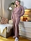 billige Pyjamas til kvinder-Dame Loungewear Sæt 2 Dele Ren farve Mode Komfort Hjem Daglig Seng Polyester Åndbart Langærmet Forår Efterår Sort Lyserød