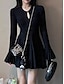 abordables vestidos sencillos-Mujer Vestido de Punto Mini vestido Plisado Cita Vacaciones Línea A Cuello Barco Manga Larga Negro Color