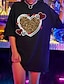 baratos T-Shirts de mulher-Mulheres Camiseta Algodão Coração Leopardo Feriado Para Noite Imprimir Preto Manga Curta Moda Decote Redondo Primavera Verão