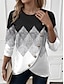 economico T-Shirt da donna-Per donna maglietta A quadri Informale Stampa Viola Manica lunga Di tendenza Girocollo Primavera &amp; Autunno