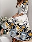 olcso Mintás ruhák-Női hétköznapi ruha A vonalú ruha Virágos Nyomtatott V-alakú Midi ruha Randi Vakáció Háromnegyedes Tavasz