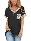 billige T-skjorter til kvinner-Dame T skjorte Leopard Daglig Helg Lomme Trykt mønster Svart Kortermet Mote V-hals Vår sommer