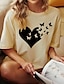 abordables T-shirts Femme-Femme T shirt Tee Coton Cœur Papillon Imprimer Vacances Mode Manche Courte Col Rond Beige Printemps été