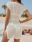 ieftine rochii simple-Pentru femei Rochie albă Rochie Mini Decupată Cordon Vacanță Plajă Sexy În V Manșon scurt Negru Alb Albastru piscină Culoare
