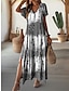 cheap Print Dresses-Women&#039;s Casual Dress Tie Dye Split Print V Neck Long Dress Maxi Dress Vacation Short Sleeve Summer