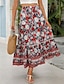 cheap Maxi Skirts-Women&#039;s Skirt A Line Swing Bohemia Maxi High Waist Skirts Ruffle Floral Print Floral Holiday Vacation Summer Rayon Casual Boho Red Orange Dark Blue Beige