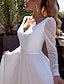 cheap Wedding Dresses-Simple Wedding Dresses A-Line V Neck Long Sleeve Floor Length Chiffon Bridal Gowns With Pleats Solid Color 2024