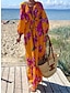 Χαμηλού Κόστους Print Φορέματα-Γυναικεία Καθημερινό φόρεμα Φλοράλ Τσέπη Στάμπα Λαιμόκοψη V Μακρύ Φόρεμα Μάξι Φόρεμα Μπόχο Διακοπές Μακρυμάνικο Καλοκαίρι Άνοιξη