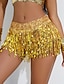 cheap Mini Skirt-Women&#039;s Skirt Sparkly Skirt Mini Low Waist Skirts Sequins Tassel Fringe Solid Colored Performance Party Summer Polyester Fashion Sexy Silver Black Golden Red