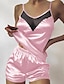 cheap Women&#039;s Sleepwear-Women&#039;s Pajamas Nighty Pjs Sets 2 Pieces Pure Color Fashion Simple Comfort Home St.Patrick&#039;s Day Daily Satin Breathable Gift V Wire Sleeveless Shorts Lace Backless Summer Spring Black Pink