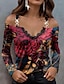 cheap Women&#039;s Blouses &amp; Shirts-Women&#039;s Shirt Blouse Floral Print Lace Trims Casual Holiday Fashion Cold Shoulder Long Sleeve Off Shoulder Red Spring &amp;  Fall