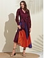 abordables Robes décontractées-Femmes Robe en Satin Ourlet Maxi Violet manche longue Géométrique Boutons Ceinture à nouer Printemps Col en V Robe Maxi S M L