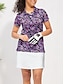 お買い得  女性のゴルフ服-女性用 ポロシャツ パープル 半袖 日焼け防止 トップス フラワー レディース ゴルフウェア ウェア アウトフィット ウェア アパレル