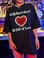 billige T-skjorter til kvinner-Dame T skjorte Hjerte Bokstaver Trykt mønster Ferie Ut på byen Mote Kortermet Rund hals Svart Vår sommer