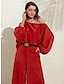 cheap Women&#039;s Sets-Satin Solid Puff Sleeve Cold Shoulder Culottes Suit
