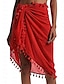cheap Chiffon Skirts-Women&#039;s Skirt Wrap Skirt Mini Skirts Tassel Fringe Solid Colored Vacation Beach Summer Chiffon Fashion Beach Wear Casual Black White Pink Red