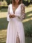 cheap Wedding Dresses-Beach Wedding Dresses A-Line V Neck Long Sleeve Floor Length Chiffon Bridal Gowns With Solid Color 2024