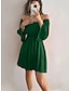 tanie proste sukienki-Damskie Zwykła sukienka Sukienka mini Zimne ramię Urlop Plaża Linia A Z odsłoniętymi ramionami Długi rękaw Czarny Zielony Kolor