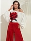 cheap Women&#039;s Sets-Satin Printed Puff Sleeve Cold Shoulder Culottes Set