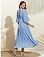 preiswerte Freizeitkleidung-Damen Hochzeitsgastkleid Maxi Blau V-Ausschnitt Fledermausärmel Plissee Chiffon
