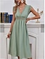 cheap Plain Dresses-Women&#039;s A Line Dress Plain Dress Midi Dress Zipper Eyelet Elegant Hawaiian V Neck Short Sleeve Green Color
