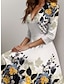 abordables Robes à motifs-Femme Robe casual Robe Trapèze Floral Imprimer Col V Robe mi-longue Rendez-vous Vacances Manches 3/4 Printemps